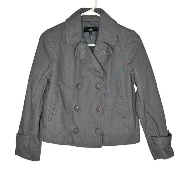 Talbots Petites Jackie Fit Double Breasted Blazer size 2p grey Jacket Crop - Picture 1 of 10